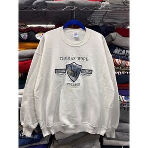 Vintage 90s Thomas Moore College university sweatshirt crewneck plaid white
